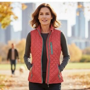 Sherry Cervi Vest Womens Small Coral Quilted Zip Front Western Riding‎ Outdoor